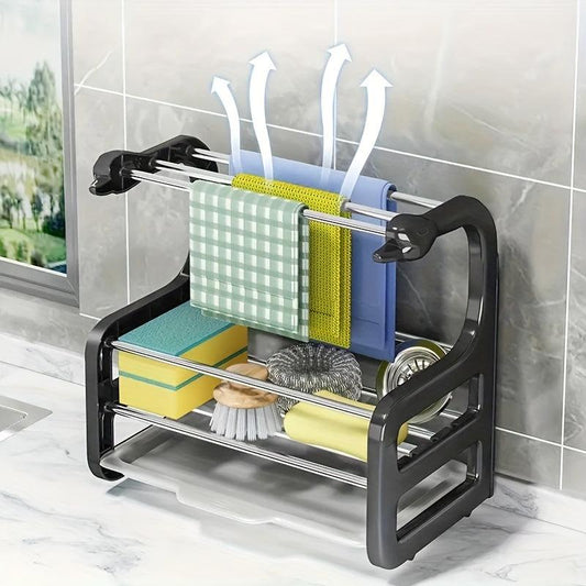 Sink Sponge Holder 2 In 1 Stainless Steel Kitchen Sink Caddy