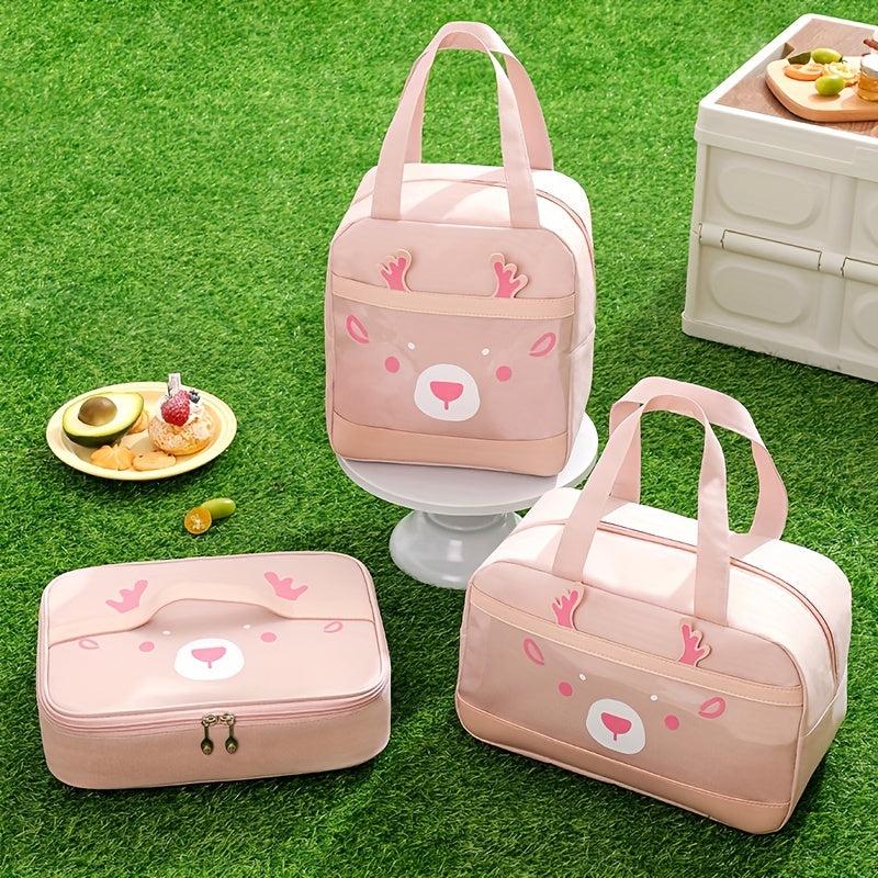 Christmas Deer Lunch Box Bag Waterproof Insulated Picnic Bag