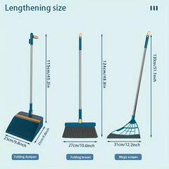 3pcs Rotating High Folding Broom and Dustpan Combo, Thickened and Lengthened
