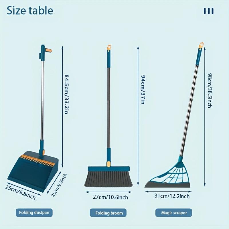 3pcs Rotating High Folding Broom and Dustpan Combo, Thickened and Lengthened