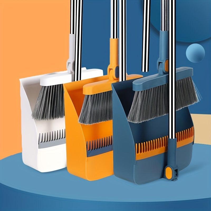3pcs Rotating High Folding Broom and Dustpan Combo, Thickened and Lengthened