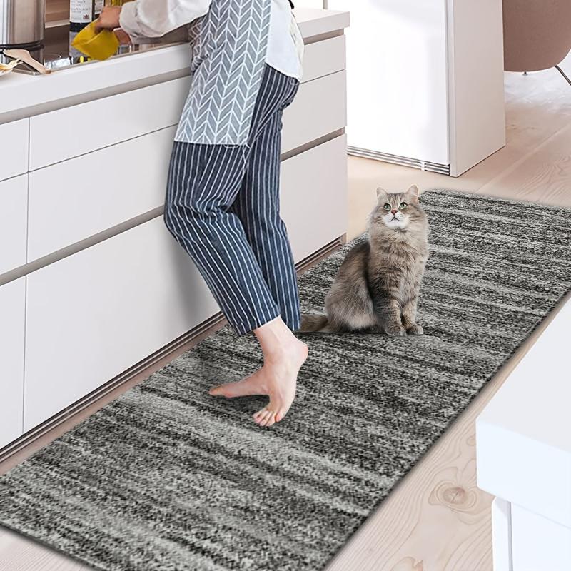 Dark Grey Abstract Area Rug Retro Modern Low Pile Hallway Runner Rug Long Rugs