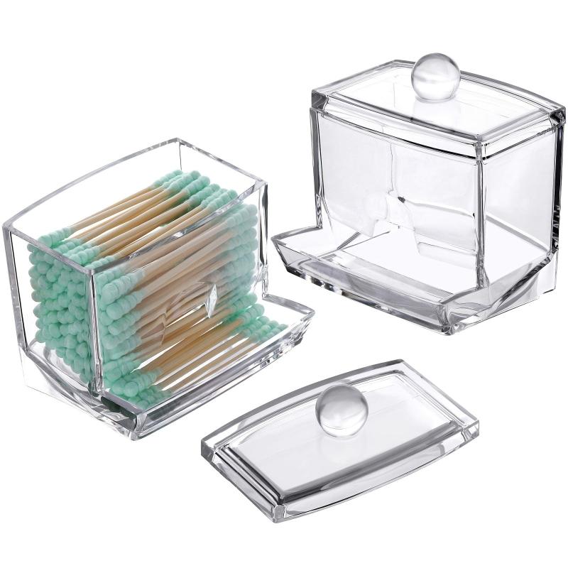 Transparent Plastic Cotton Swabs Box Holder Dispenser