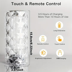 Crystal Table Lamp Rose Light 16 Colors Changing RGB Touch & Remote Control