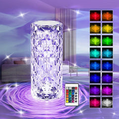 Crystal Table Lamp Rose Light 16 Colors Changing RGB Touch & Remote Control