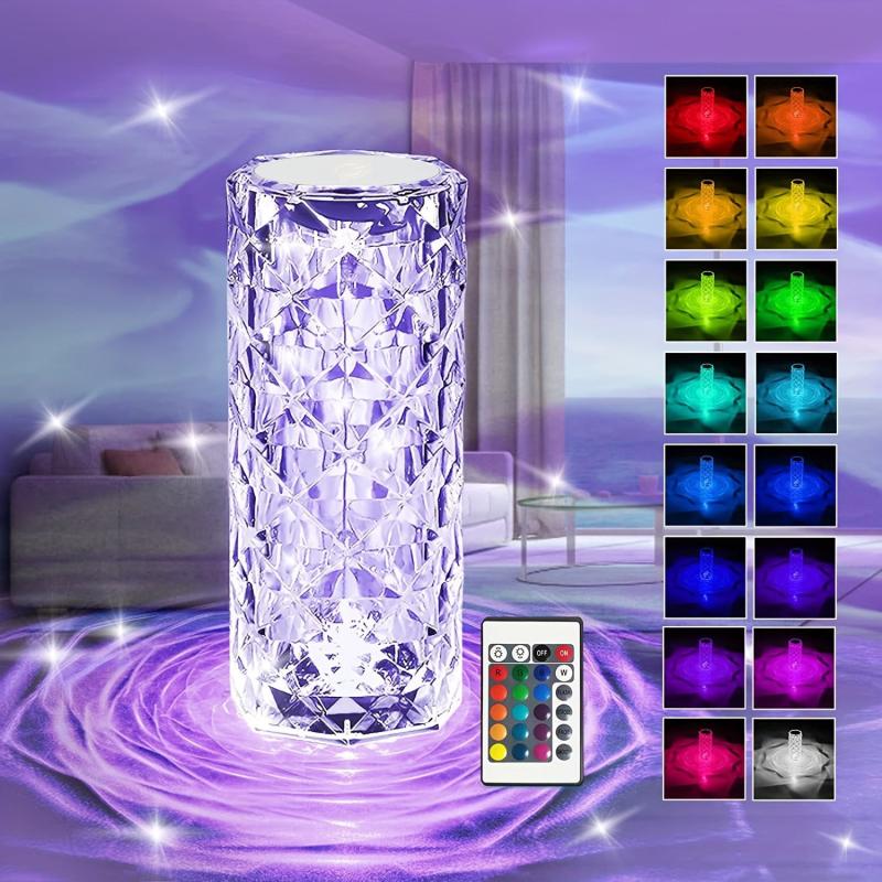 Crystal Table Lamp Rose Light 16 Colors Changing RGB Touch & Remote Control