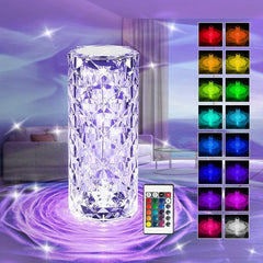 Crystal Table Lamp Rose Light 16 Colors Changing RGB Touch & Remote Control