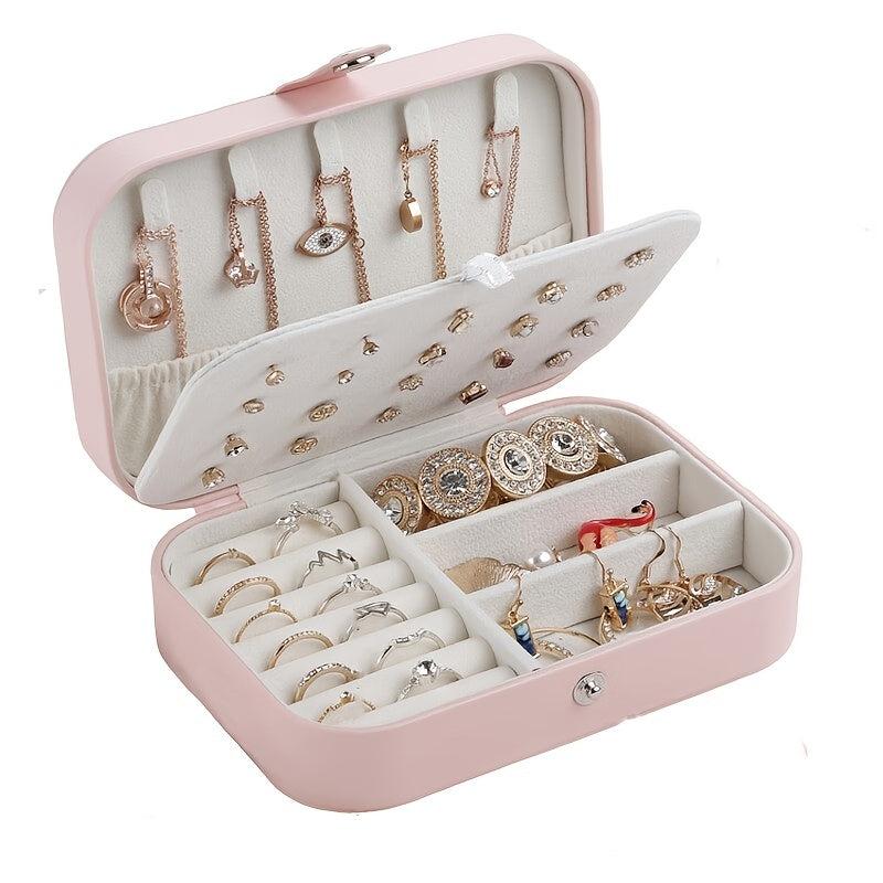 Portable Double Layer Jewelry Storage Box Organize Earrings Necklaces Rings