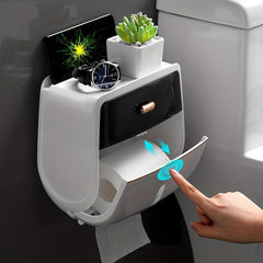 Toilet Roll Holder Double Layer Large Capacity Tissue Storage Box