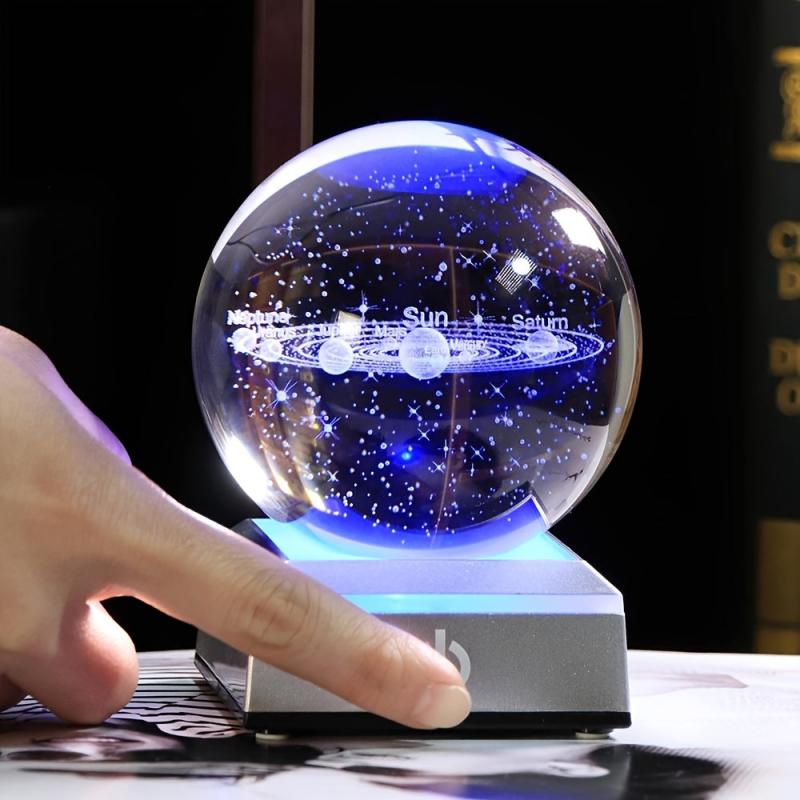 Small 3D Solar System Crystal Ball with LED Base Night Light