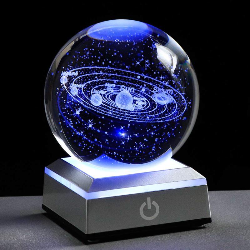 Small 3D Solar System Crystal Ball with LED Base Night Light