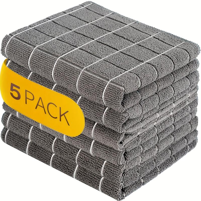 5pcs Checkered Cleaning Small Rag Solid Cleaning Cloth Antibacterial Washable