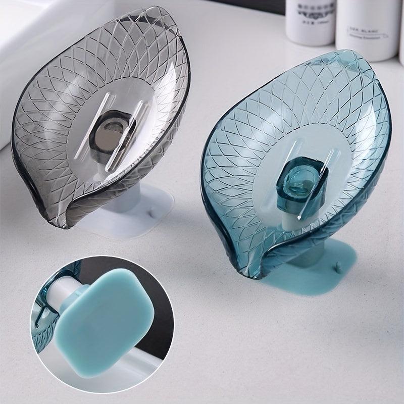 Leaf Drain Soap Box with Suction Cup for Bathroom Organization