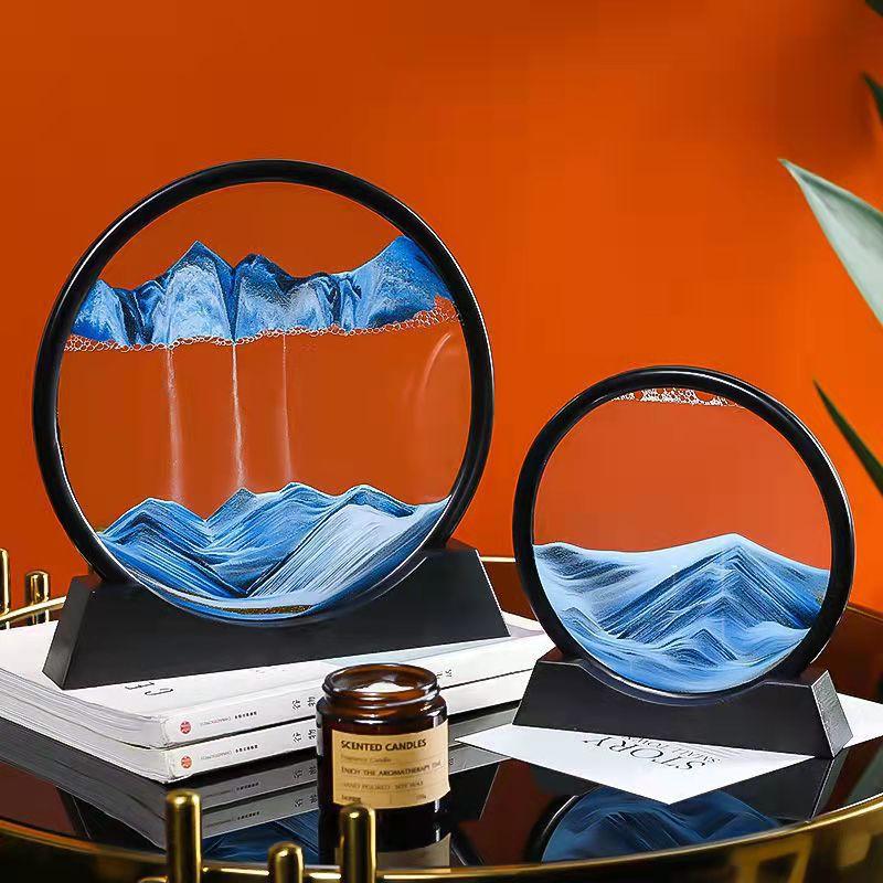 Sea Art Landscape Round Flow Sand Painting Glass Craft Home Decor 3D Hourglass