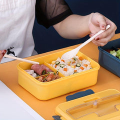 Square Divided Bento Box Leakproof Container with Spoon and Chopsticks