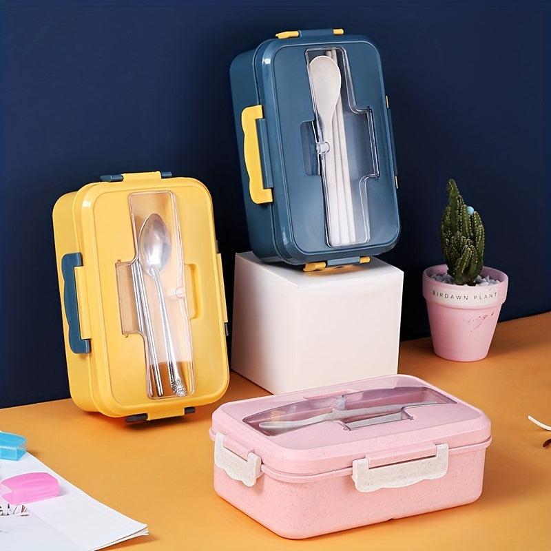 Square Divided Bento Box Leakproof Container with Spoon and Chopsticks