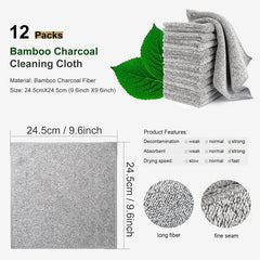 12 Bamboo Charcoal Kitchen Dish Towels - Fast Drying & Washable