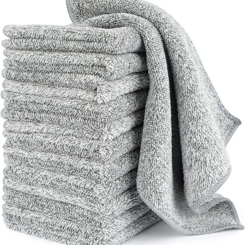 12 Bamboo Charcoal Kitchen Dish Towels - Fast Drying & Washable