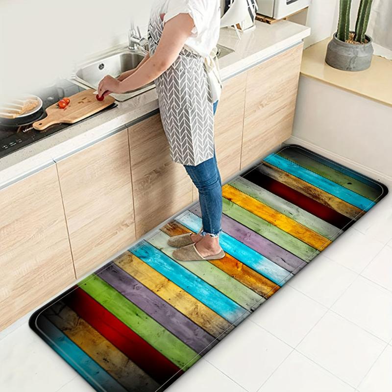 Colorful Wooden Pattern Area Rug Non-slip Anti-fatigue Mat