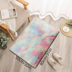 Soft Rainbow Rug For Girls Bedroom Kids Room Shaggy Tie Dye Throw Carpet