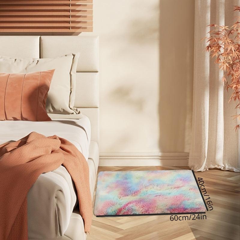 Soft Rainbow Rug For Girls Bedroom Kids Room Shaggy Tie Dye Throw Carpet