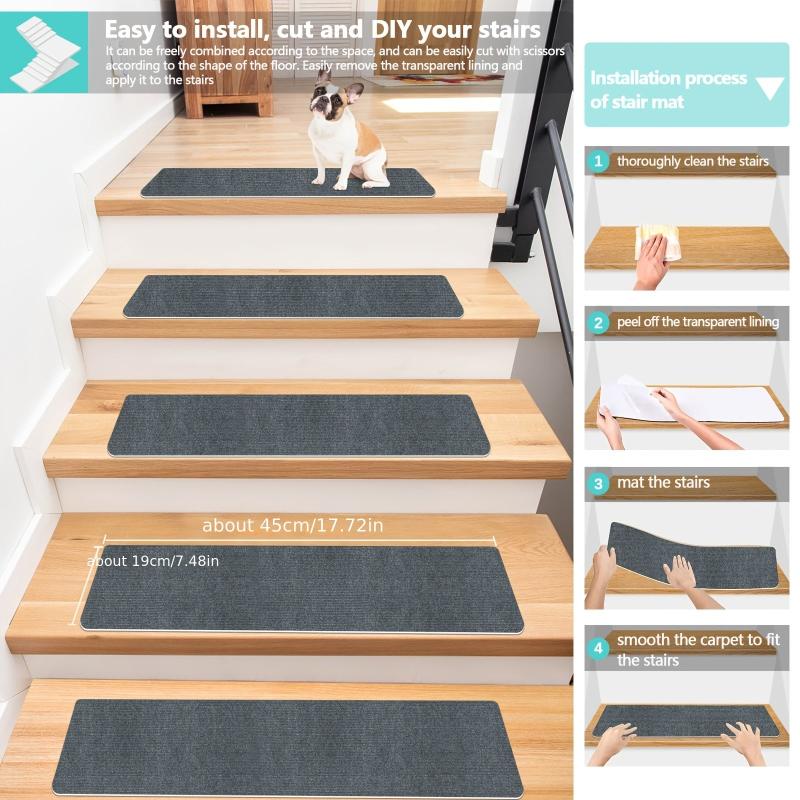 15pcs Non Slip Carpet Stair Treads for Wooden Steps - Pet & Kid Safe