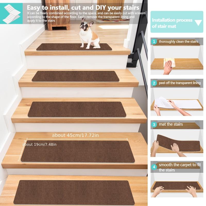15pcs Non Slip Carpet Stair Treads for Wooden Steps - Pet & Kid Safe