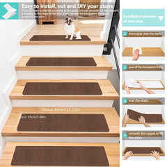 15pcs Non Slip Carpet Stair Treads for Wooden Steps - Pet & Kid Safe
