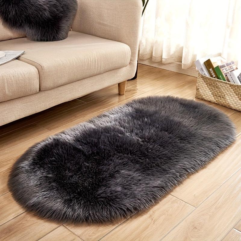 Soft Faux Sheepskin Oval Floor Mat for Living Room Bedroom