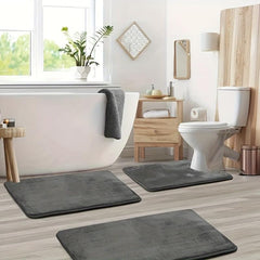 3-Piece Memory Foam Bath Mat Set Anti-Slip Soft Machine Washable Shower Rug