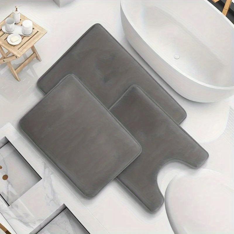 3-Piece Memory Foam Bath Mat Set Anti-Slip Soft Machine Washable Shower Rug