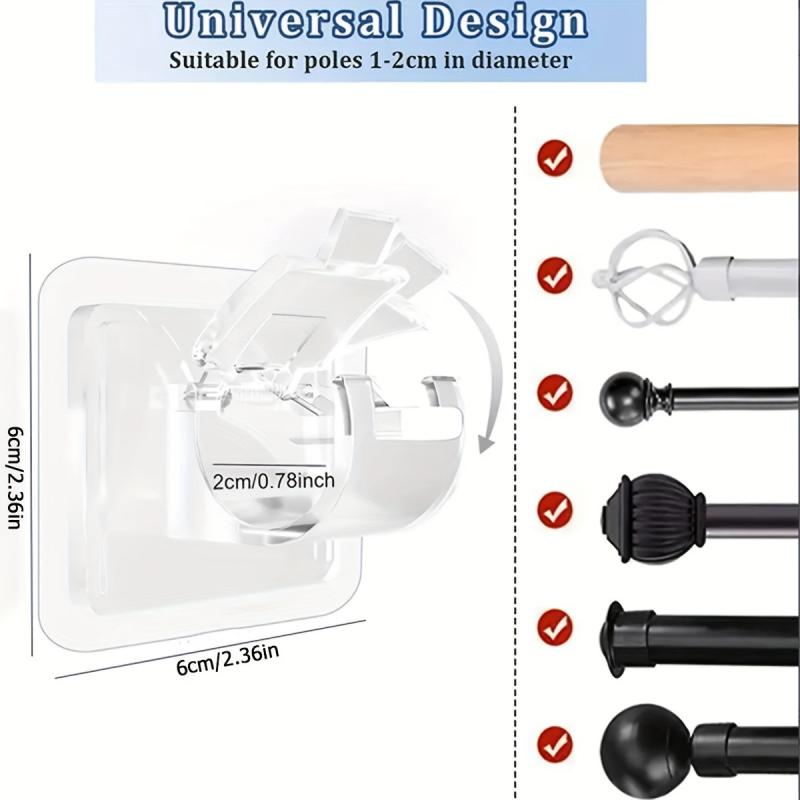 2pcs Self Adhesive Curtain Rod Holders No Drilling Nail Adjustable Hooks