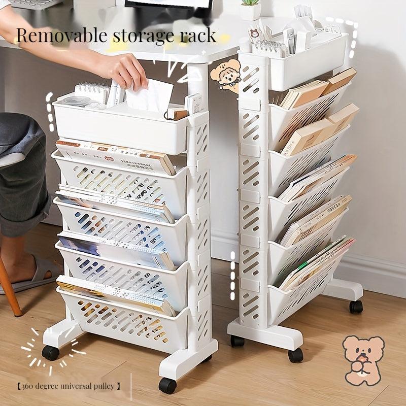 6 Tiers Bookshelf Desk Side Bookshelf Floor Desk Small Cart Book