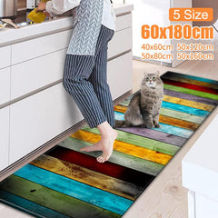 Vintage Wood Print Kitchen Rug Soft Cushioned Anti Fatigue Memory Foam