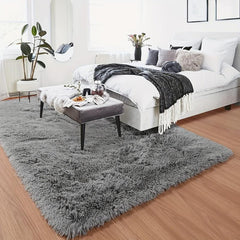 Soft Shag Area Rug Grey Carpet Bedroom Living Room Decor Non Slip Washable