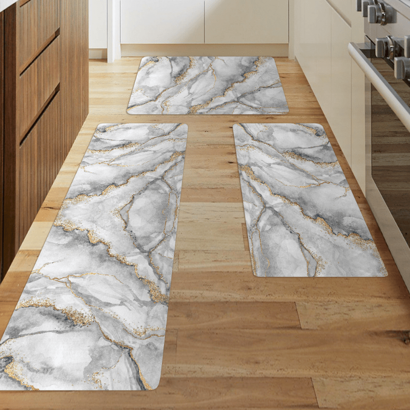 Non Slip Grey Marble Print Sponge Floor Mat