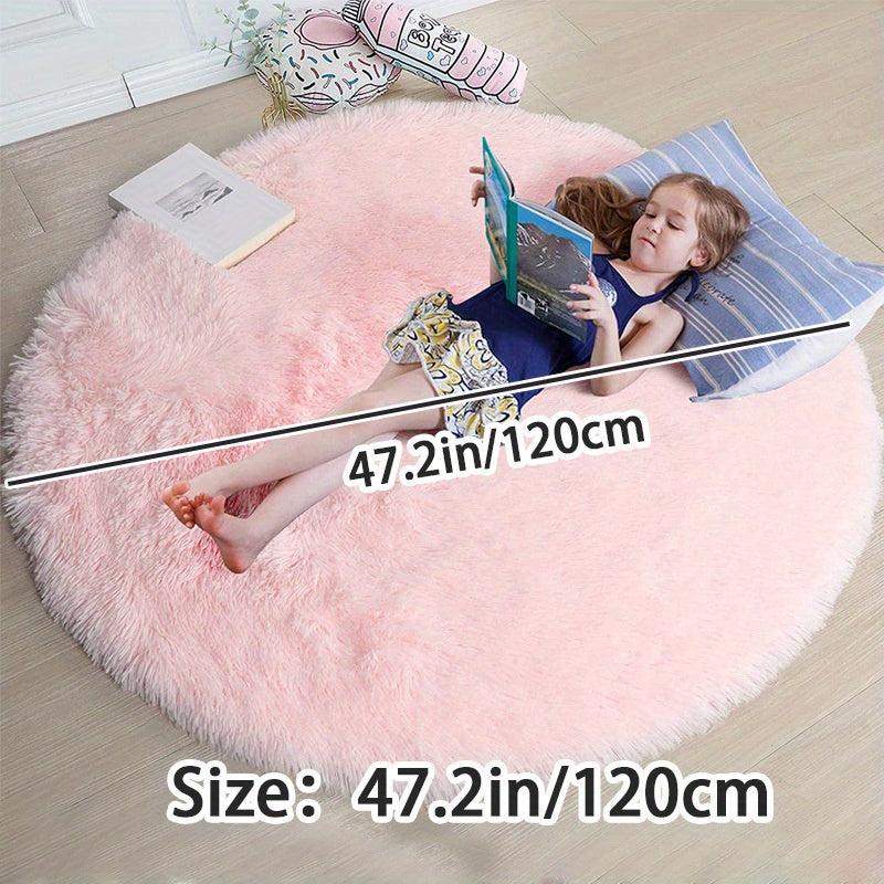 Fluffy Round Rug For Baby Nursery 4'X4' Feet Furry Carpet For Children Kids Room