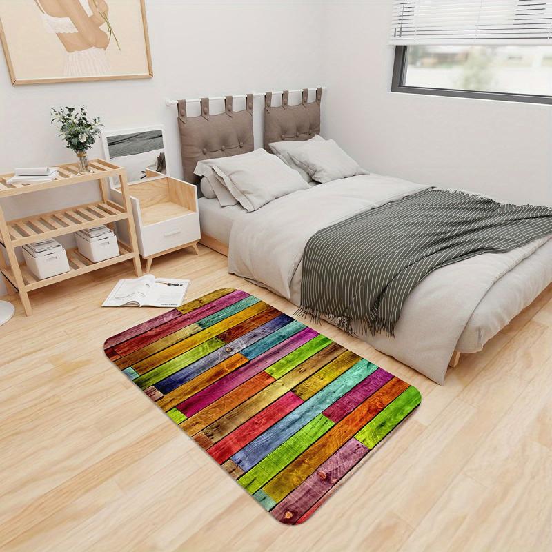 Colorful Wood Print Anti-Fatigue Kitchen Mat, Non-Slip Polyester Carpet