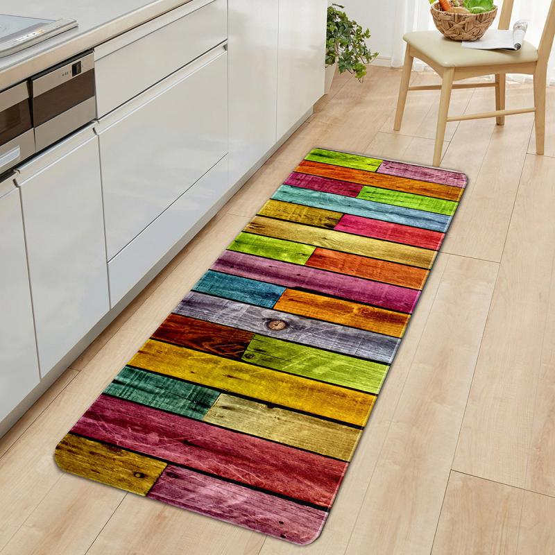 Colorful Wood Print Anti-Fatigue Kitchen Mat, Non-Slip Polyester Carpet