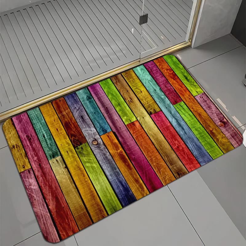 Colorful Wood Print Anti-Fatigue Kitchen Mat, Non-Slip Polyester Carpet