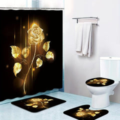 Yellow Rose Shower Curtain Set with Non Slip Rug and Toilet Mat