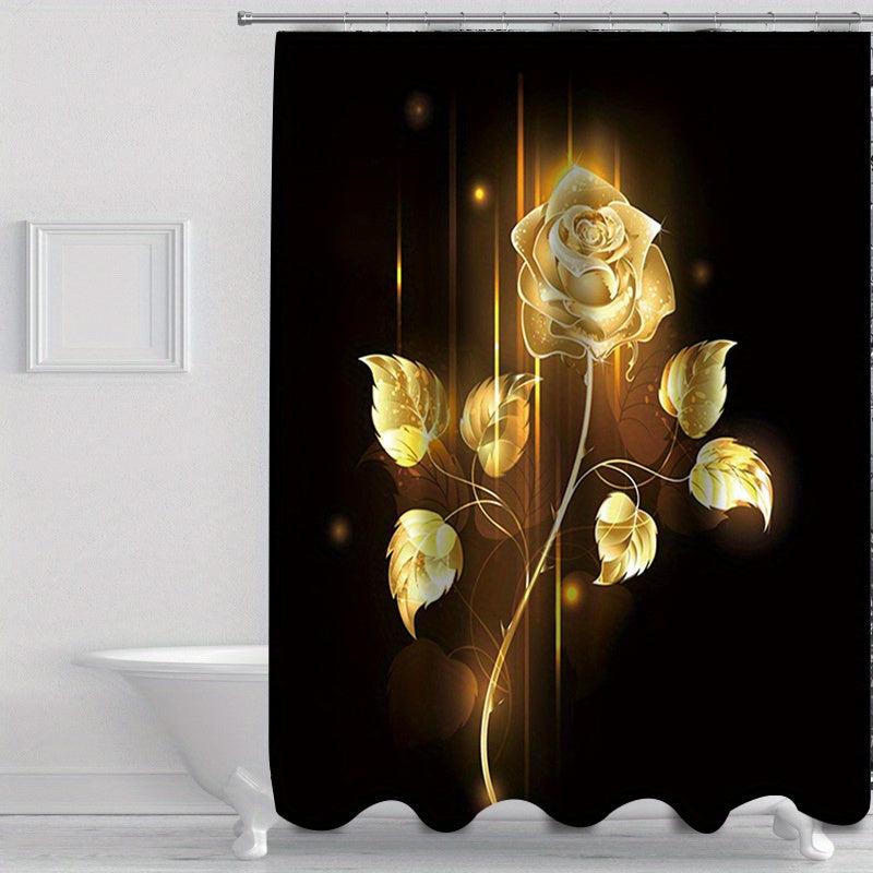 Yellow Rose Shower Curtain Set with Non Slip Rug and Toilet Mat