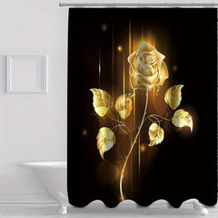 Yellow Rose Shower Curtain Set with Non Slip Rug and Toilet Mat
