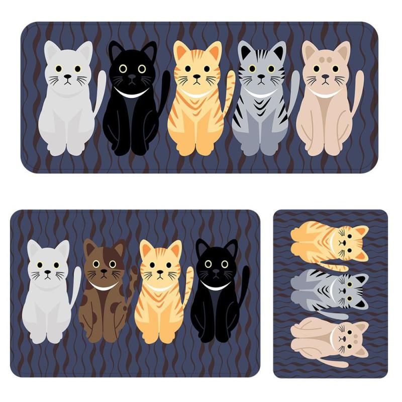 Cartoon Cat Printed Non-slip Rug Stain Resistant Waterproof Long Strip doormat