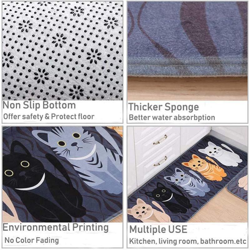 Cartoon Cat Printed Non-slip Rug Stain Resistant Waterproof Long Strip doormat