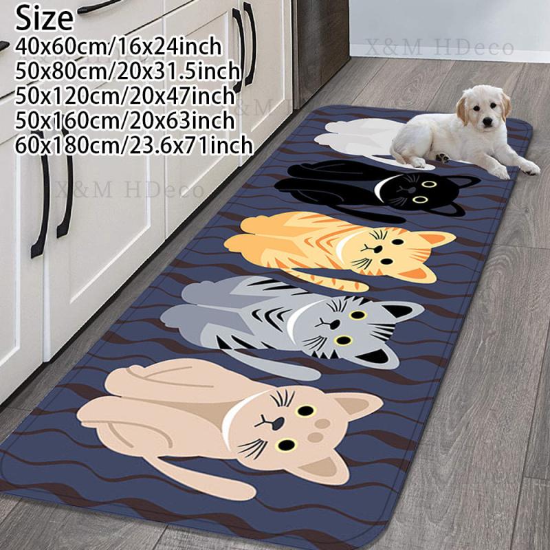 Cartoon Cat Printed Non-slip Rug Stain Resistant Waterproof Long Strip doormat