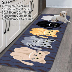 Cartoon Cat Printed Non-slip Rug Stain Resistant Waterproof Long Strip doormat