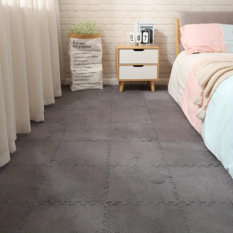12pcs Plush Puzzle Foam Floor Mat Square Interlocking Carpet Fluffy Area Rug