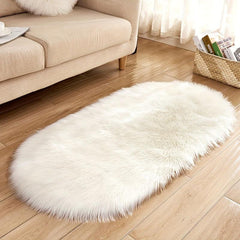 Plush Faux Sheepskin Oval Area Rug, Soft Floor Mat for Living Room