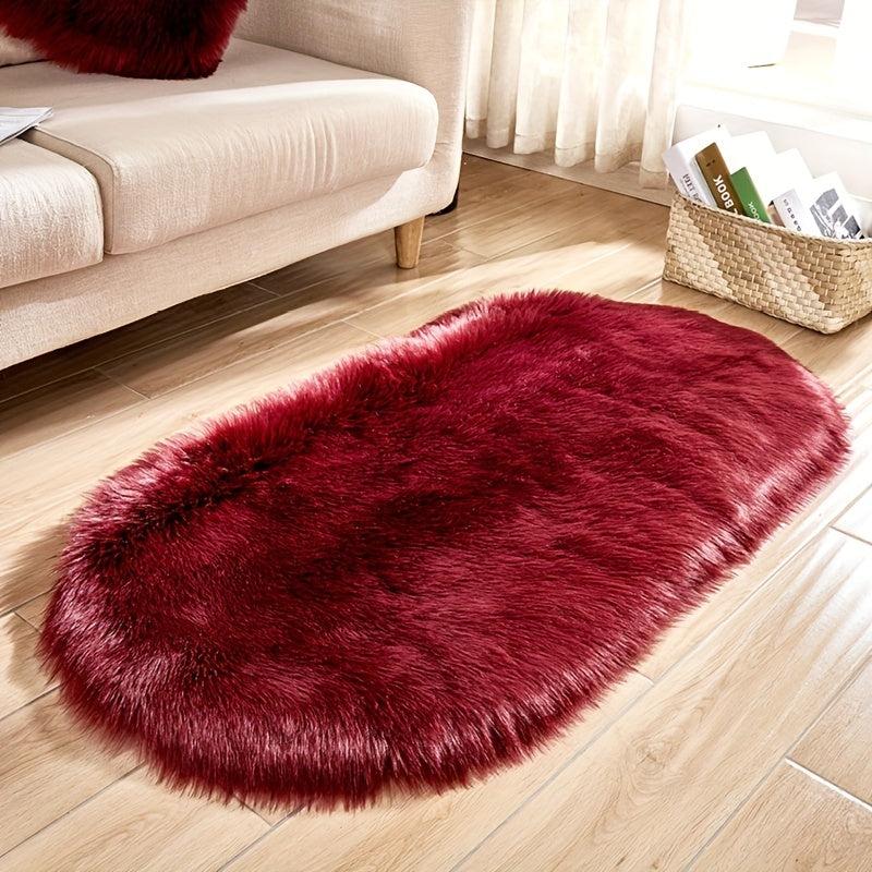 Plush Faux Sheepskin Oval Area Rug, Soft Floor Mat for Living Room